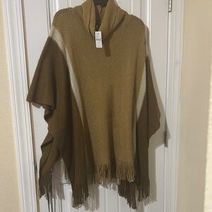 Lane Bryant - Brown and Tan Knit Poncho with Fringe